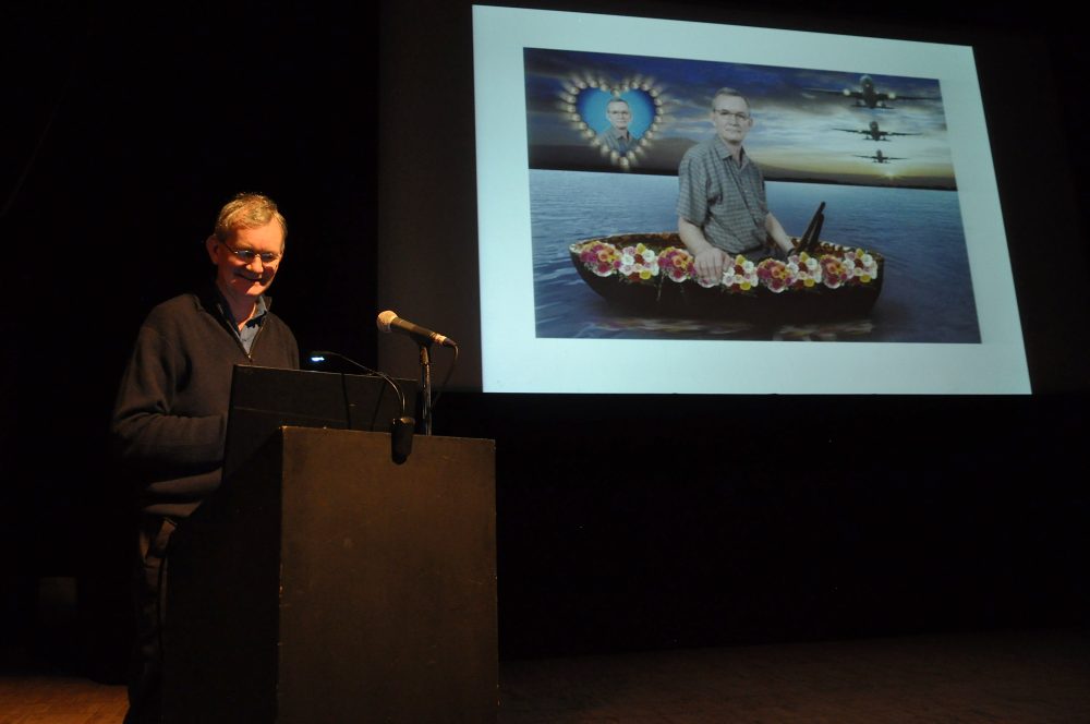 Martin Parr speaking at Exeter Phoenix. Photo Chris Lewis